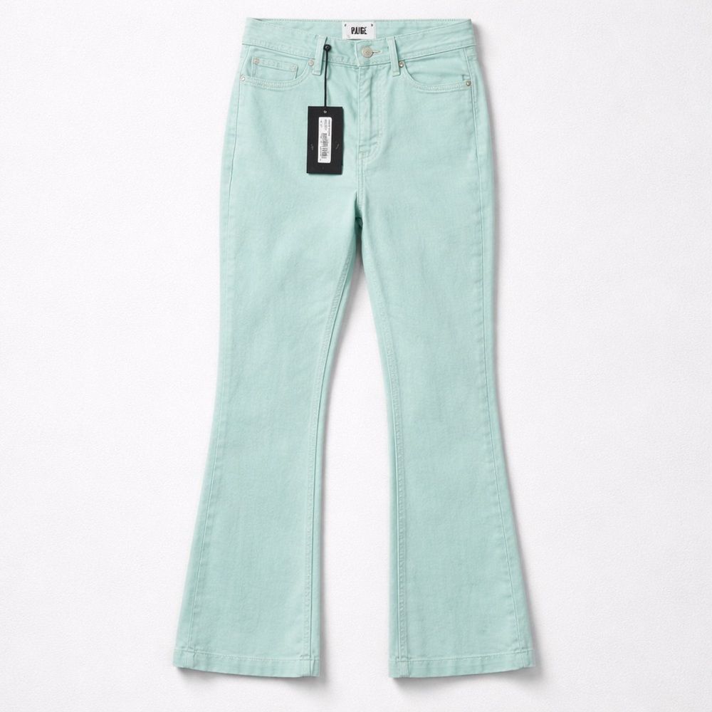 PAIGE Colette Crop Flare High Rise Slim Jeans in seafoam green Brand New size 24